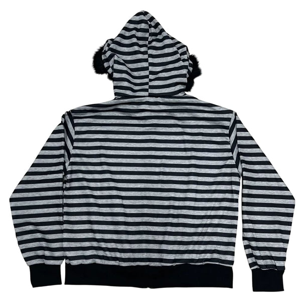 2000s Striped Faux Fur Zip-Up Hoodie