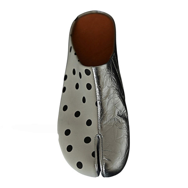 Paris Polka Dot Silver Tabi Mule Flats
